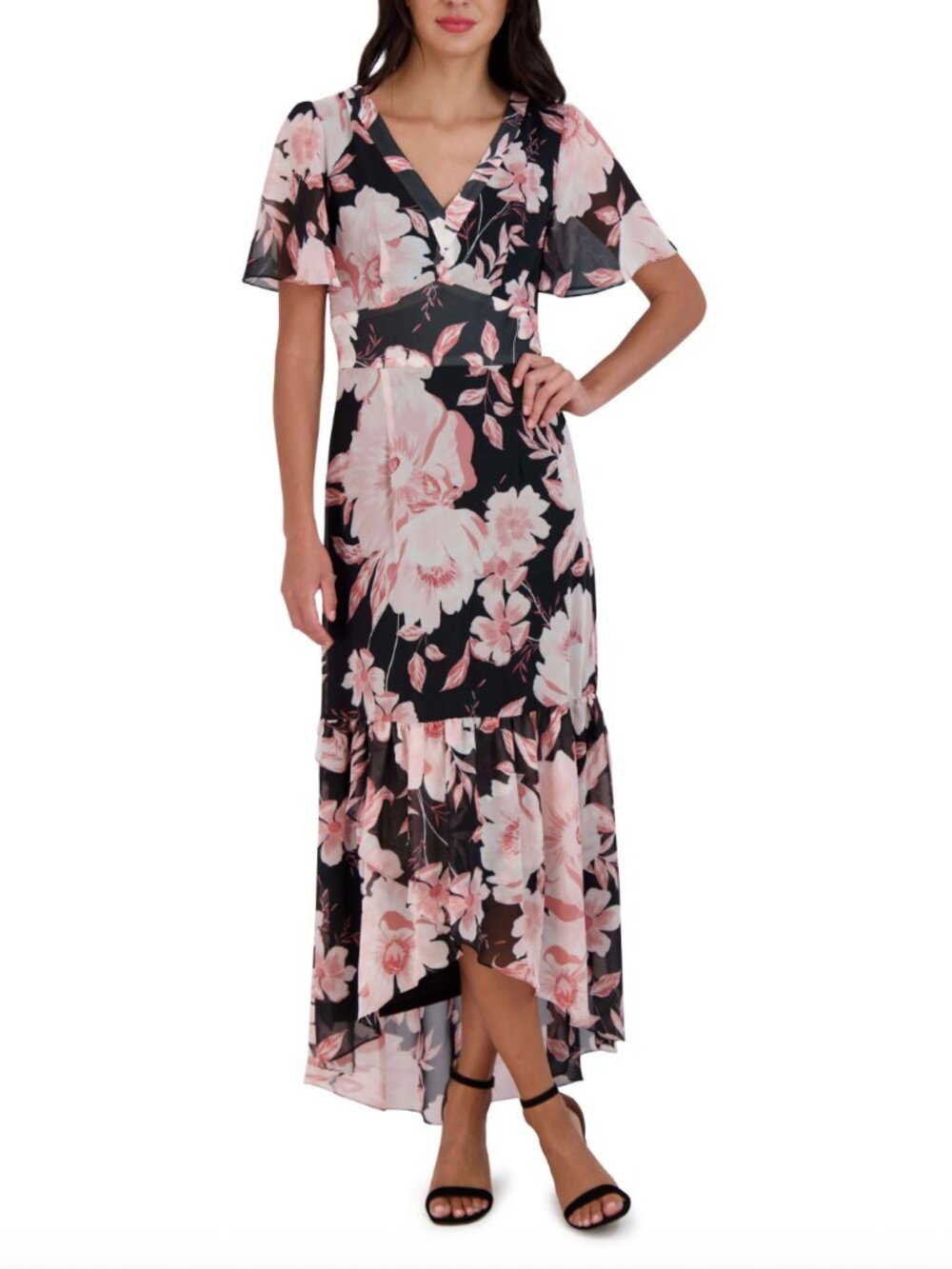 Julia Jordan Flutter Sleeve High Low Maxi Floral Dress V-Neck  NWT Size 6